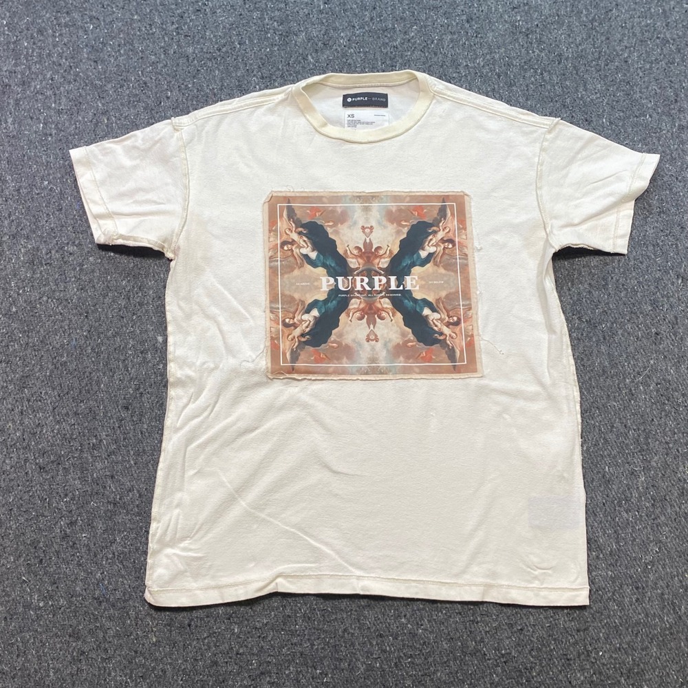 Purple Brand Angel Graphic TShirt Sz XS Mens White Streetwear Renaissance Art